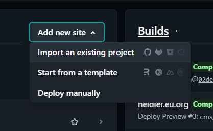 image of Netlify adding a new site